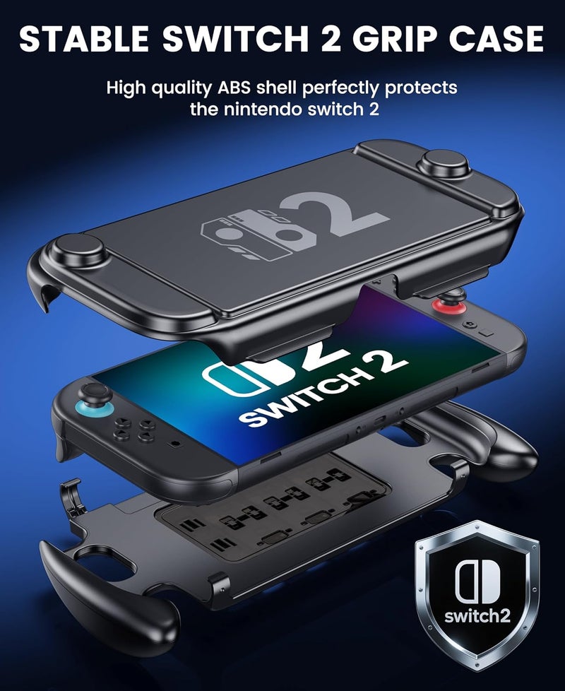 EXTREMECOOL Switch 2 Grip - Ergonomic Hard Shell with 6 Game Slots & Front Cover | Handheld Mode Only | NOT Dockable | Lightweight & Travel-Ready Protective Shell (Black) - Image 3
